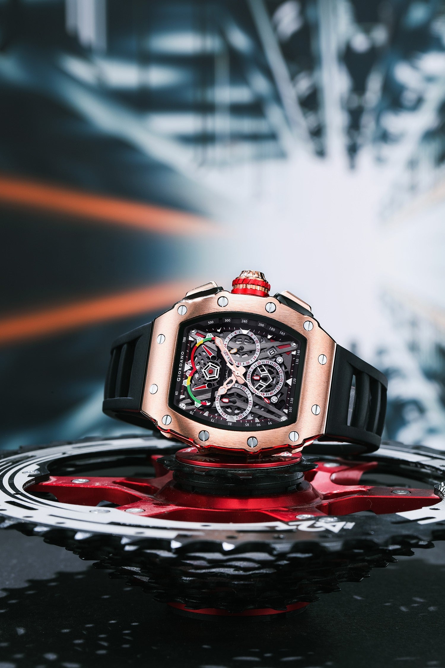 Giordano SPYDER Multifunction Watch - with Day, Date, and 24-Hour Sub-Dials | Water Resistant Square dial Unique Design Wrist Watch for Man | Best Gift for Males - GZ-50120-02